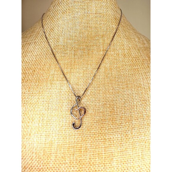 Treble Clef Sterling Silver & Rose Gold Plated Treble Clef Heart Necklace - Picture 3 of 10